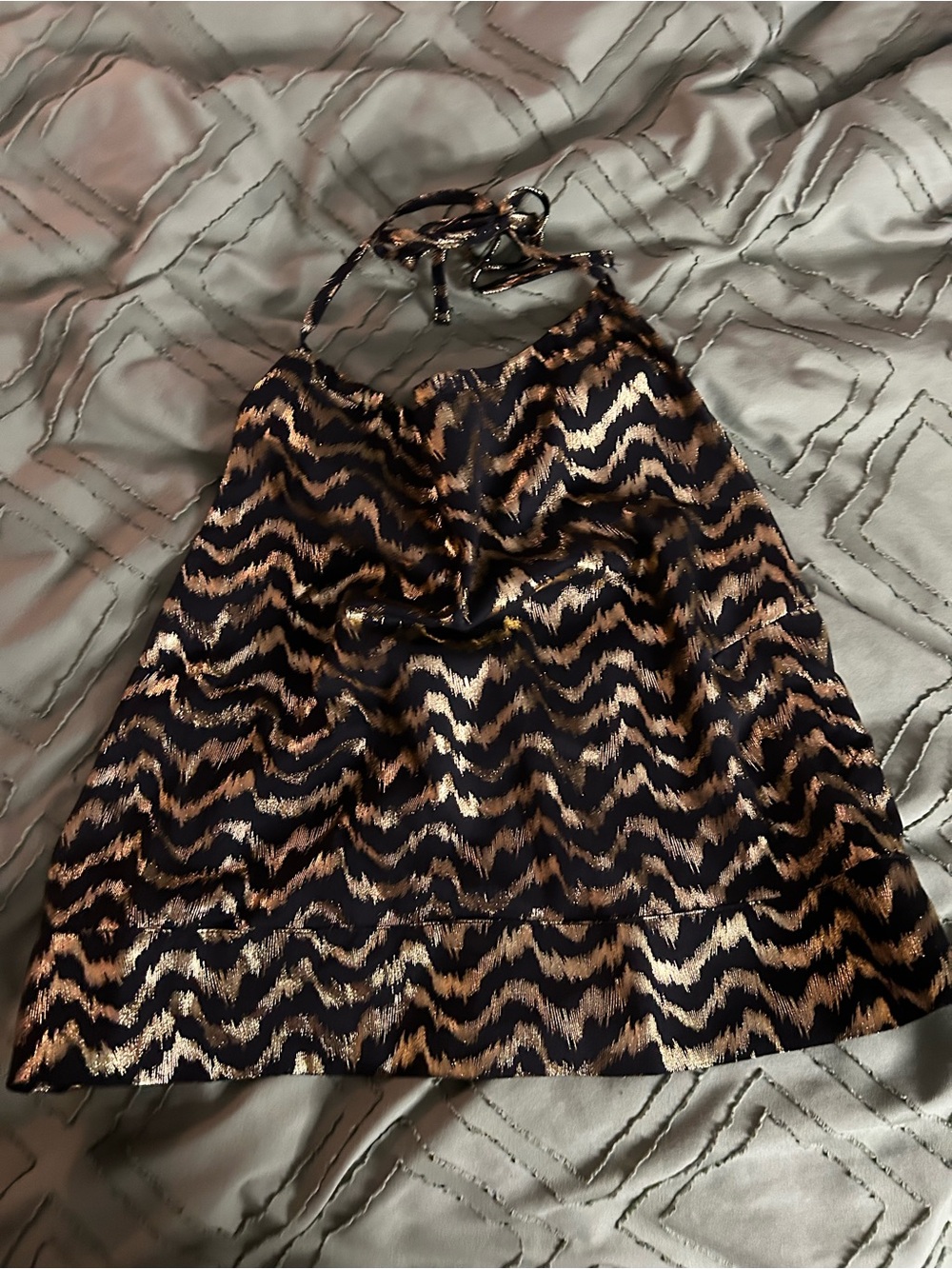 Vici Black & Gold Metallic Zigzag Halter Top
